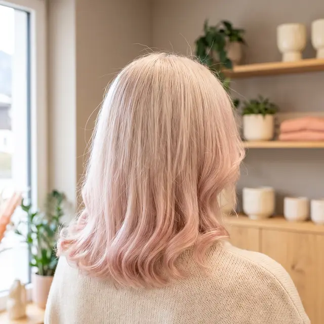 Schulterlanges Haar in Pastellrosé von hinten