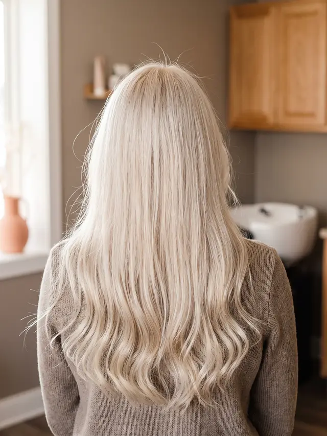 Langes hellblondes Haar mit Wellen von hinten